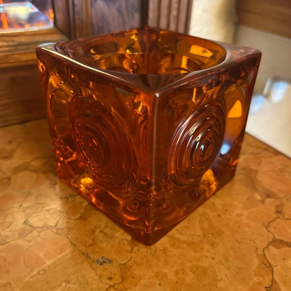 Vintage MCM Viking Persimmon Bullseye Glimmer Votive Candle Holder - Picture 1 of 5